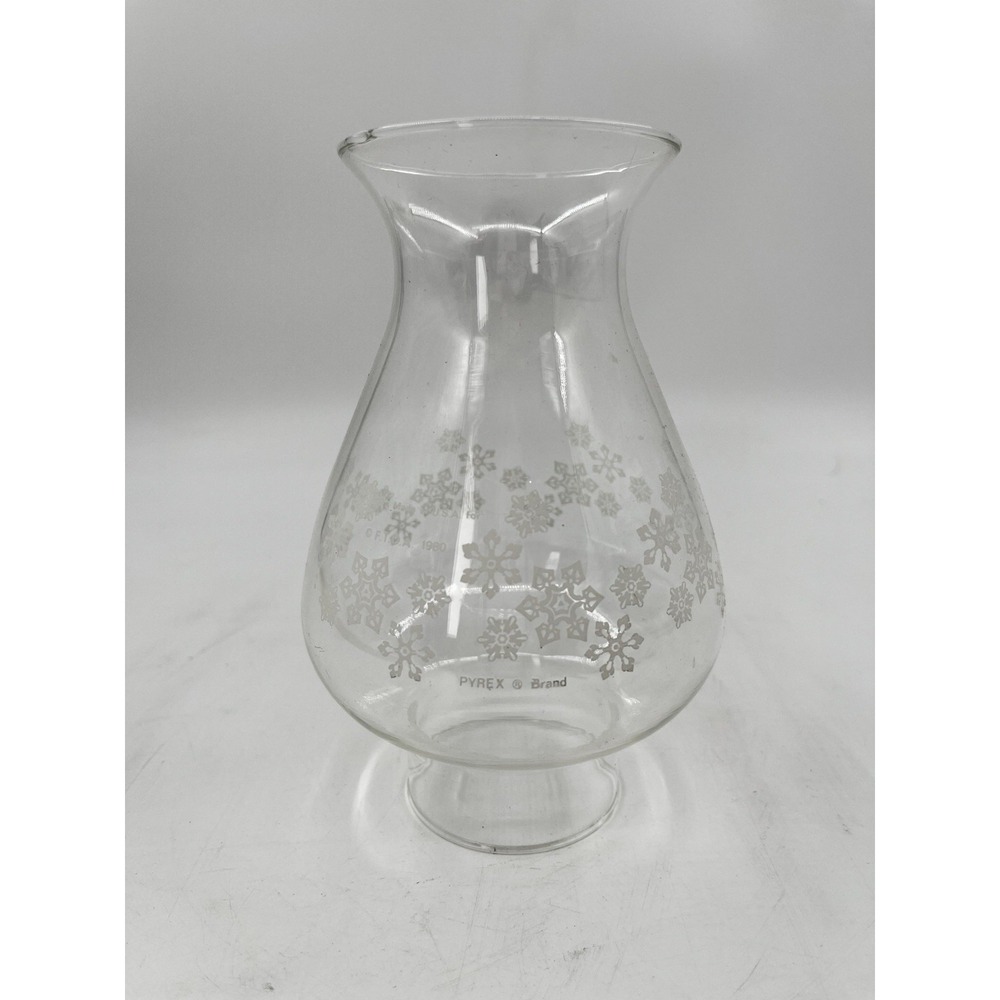 Vintage PYREX 7" Chimney Clear Glass white Snowflake design Hurricane Lamp Shade
